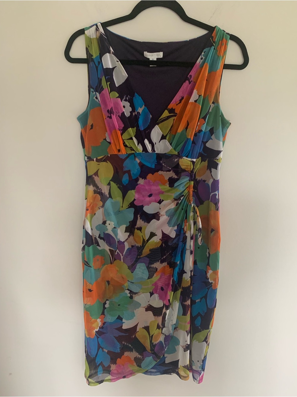 London Times Sleeveless Floral Wrap Midi Dress - Orange, Blue, Purple, Green
